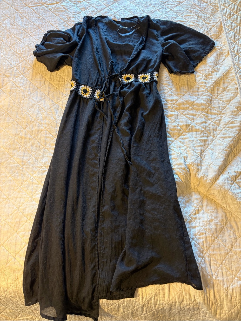 Black Maxi cover up with Crocheted Daisy Waist